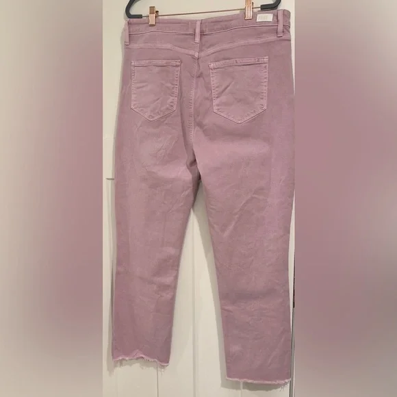 Paige Cindy straight jeans, high rise, raw hem, faded rose color, size 33 - Picture 2 of 12